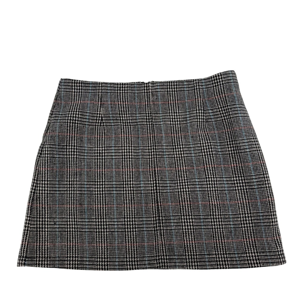 Others Follow Plaid Mini Skirt Women's Size S Black White Red Blue Wool Blend